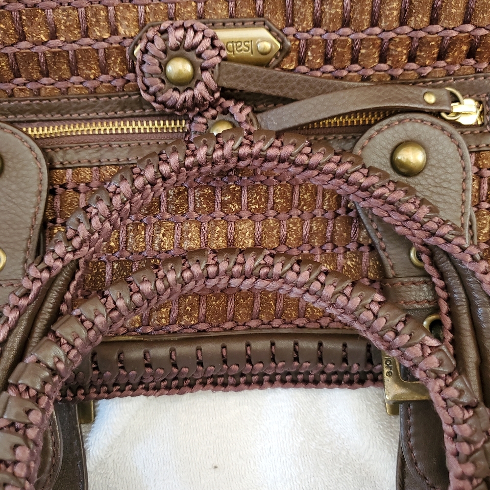 ISABELLA FIORE Leather Woven Large Shoulder Bag Handbag Brown - Picture 5 of 11